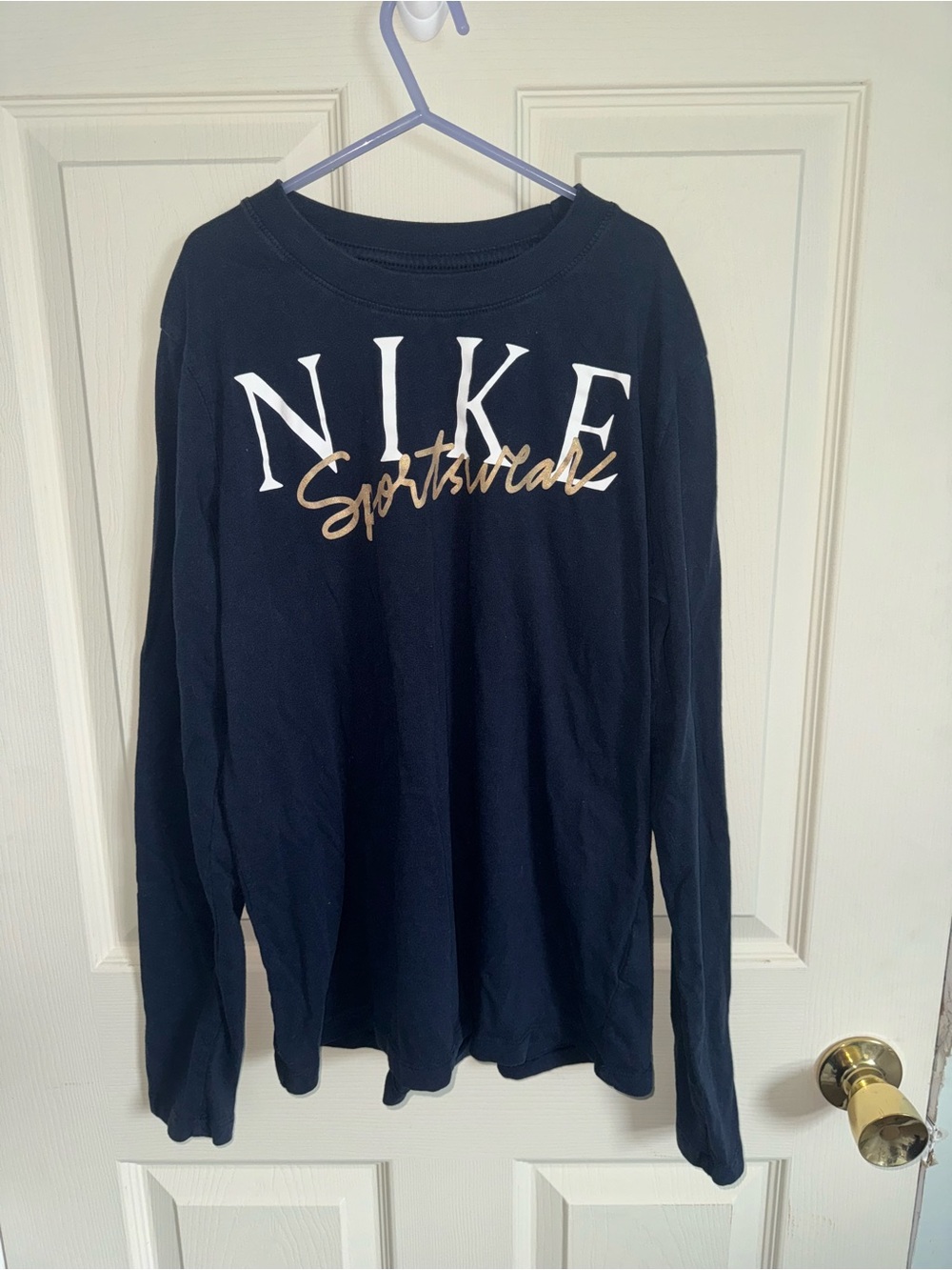 Nike Long-Sleeve Crew Top in Navy with White and Gold Logo